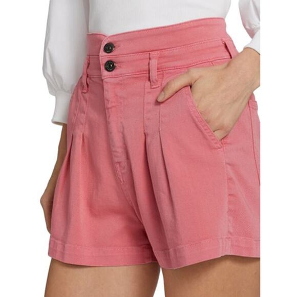 Veronica Beard Jaylen Pleated Denim Shorts Pink Sherbet Size 27 - Picture 4 of 7